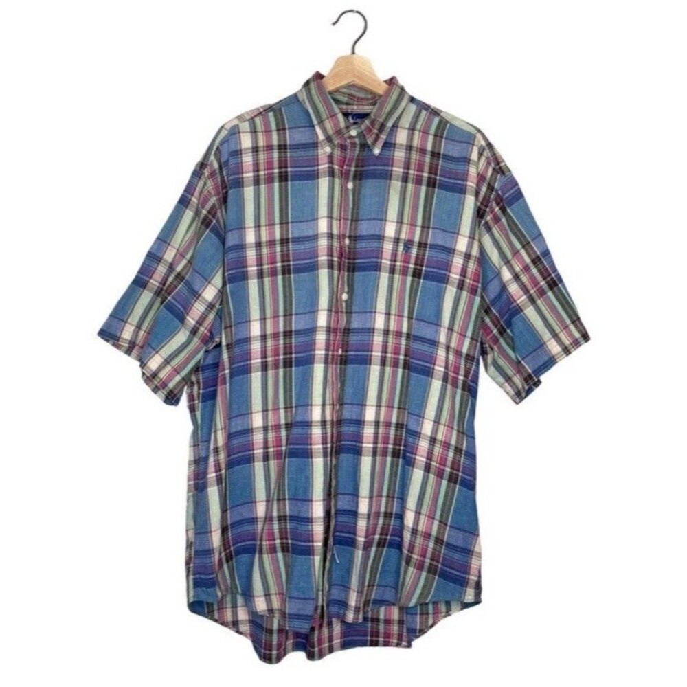 Ralph Lauren Men’s Plaid Cotton Short Sleeve Button Front Relaxed Shirt Sz XL